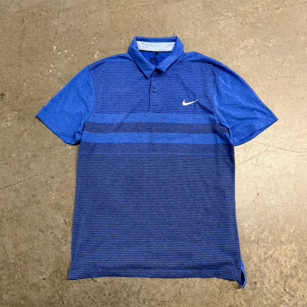 Nike Golf Modern Fit Dri-FIT Blue Striped Polo Shirt Mens Medium Short Sleeve